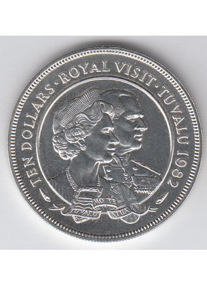 TUVALU  1982 10 Dollars Visita Reale  Peso 35g  925/..  Argento Fondo Specchio