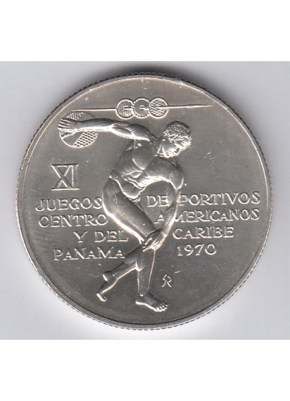  Panama  5 Balboas Discobolo XI Giochi  Anno 1970  Argento 