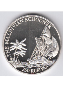 Maldive 250  rufiya 1990 Nave Goletta  Argento 925/.. 