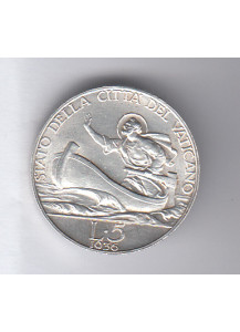 1936 - 5 lire argento Vaticano Pio XI San Pietro sulla barca Fdc Ag 835/1000