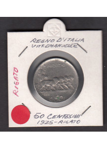1925 50 Centesimi Leoni Contorno Rigato Vittorio Emanuele III poco circolata 