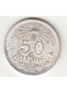 1944  50 Centavos Argento Messico Raggi di sole Spl