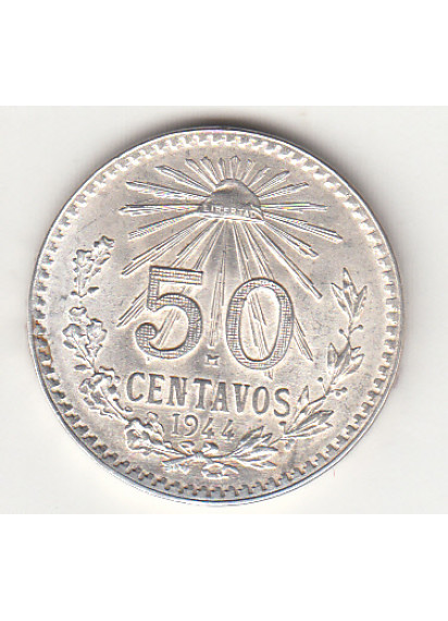 1944  50 Centavos Argento Messico Raggi di sole Spl