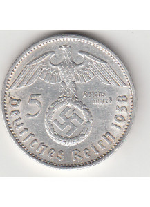 1938 - 5 Marchi argento Paul von Hindenburg con svastica Zecca A SPL