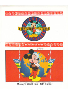 MALDIVE Foglietto  n. 211 1992  MICKEY'S WORLD TOUR 1001 Hellos