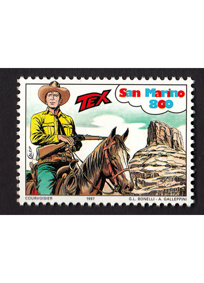 San Marino francobollo nuovo dedicato al fumetto di Tex Willer da lire 800
