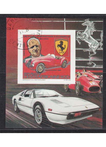 CENTRAFRICA  1974 foglietto timbrato Ferrari 815 sport