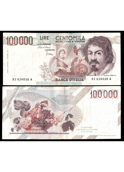 1986 - 100.000 Lire Caravaggio 1° Tipo "SOSTITUTIVA" Lett. C  BB