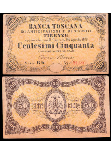 Kingdom 50 Cents "Banca Toscana - Florence" 1870 Extra Fine