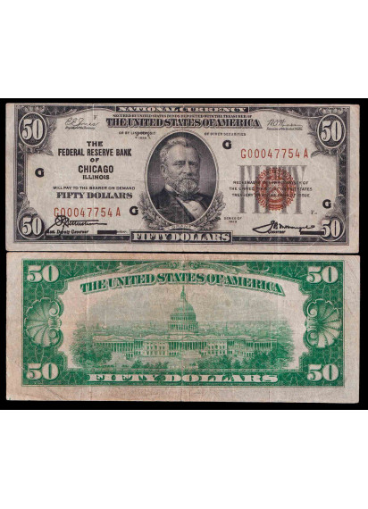 STATI UNITI 50 Dollari 1929 Federal Reserve Chicago Illinois G BB+