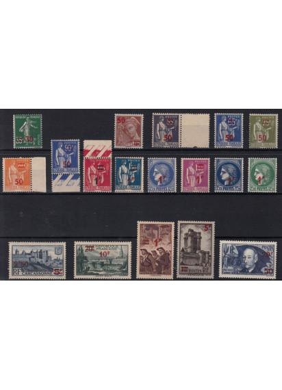 1940 Francobolli del 1932-38 con nuovo valore in soprastampa Unificato 476-93 Integri