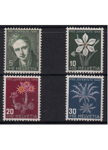 1946 Pro Juventute Toepffer e Flora Alpina Unificato 4 Valori 433-36 Integri 
