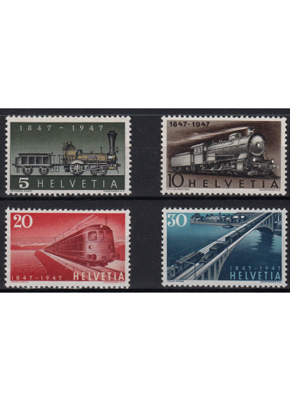 1947 Centenario delle Ferrovie Elvetiche Unificato 4 Valori 441-4 Integri 