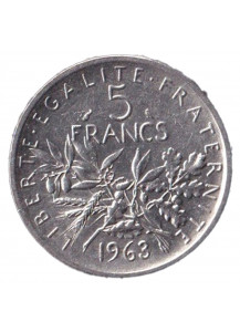 1963 - 5 Francs Argento Francia "Semeuse" Fior di conio