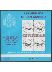 San Marino foglietto le monete dal 1972 al 1981 Numerato Ipzs