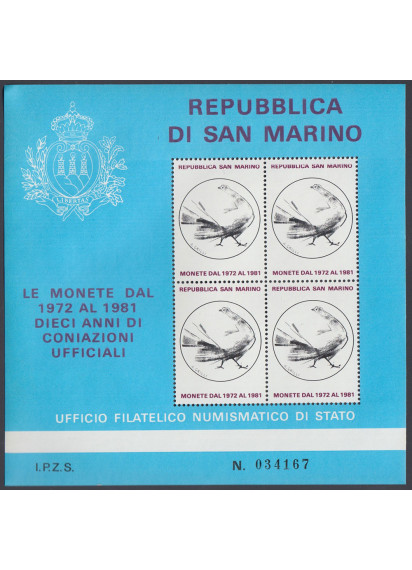 San Marino foglietto le monete dal 1972 al 1981 Numerato Ipzs
