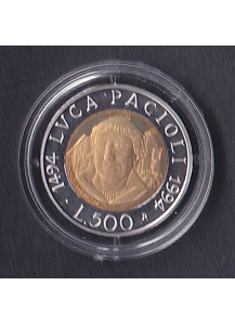 1994 - Lire 500 Bimetallica Luca Pacioli Fondo Specchio