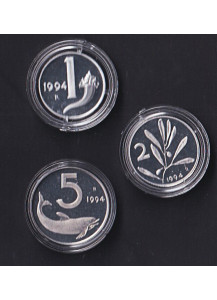 1994 - ITALIA 1 Lira + 2 + 5 Lire  Proof Fondo Specchio