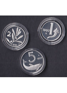 1997 - ITALIA 1 Lira + 2 + 5 Lire  Proof Fondo Specchio