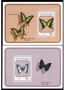 Tanzania 2 foglietti farfalle nuovo BF 155/6 nuovi