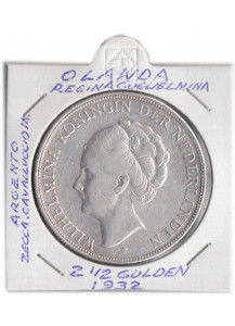 OLANDA - 2 1/2 Gulden 1932 AG Guglielmina Splendida+