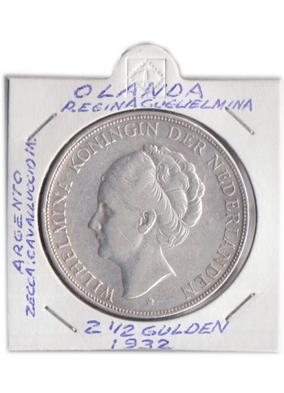 OLANDA - 2 1/2 Gulden 1932 AG Guglielmina Splendida+