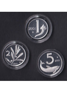 2001 - ITALIA 1 Lira + 2 + 5 Lire  Proof Fondo Specchio