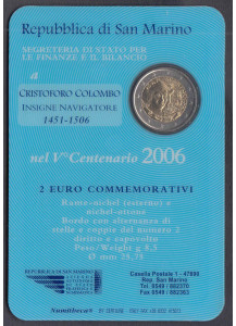 2006 - Cristoforo Colombo 2 Euro senza Folder San Marino