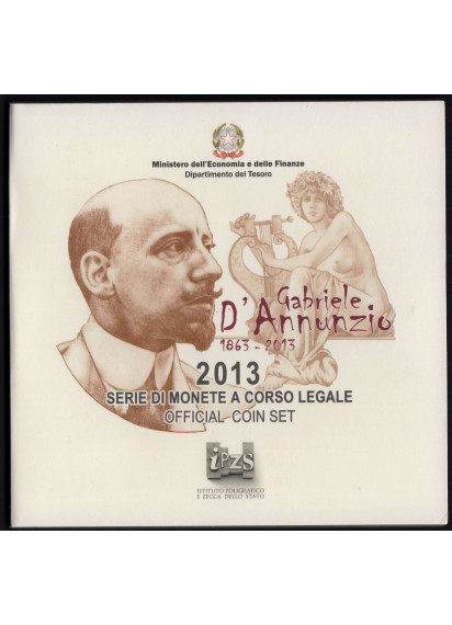 2013 - Divisionale I.P.Z.S. 10 Valori Italia  Con Moneta Argento 5 Euro Gabriele D'Annunzio