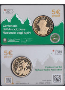 2019 - ITALIA 5 Euro I Cent dell'Associazione degli Alpini Coincard PROOF