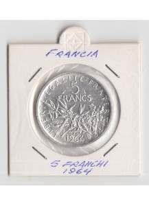 1964 - 5 Francs Argento Francia "Semeuse" Fior di conio