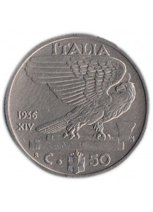 Vittorio Emanuele III 50 centesimi Impero Rara 1936 Q/Spl