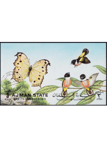 Ajman State foglietto dedicato alla fauna con farfalla Timbrato Inizi 90
