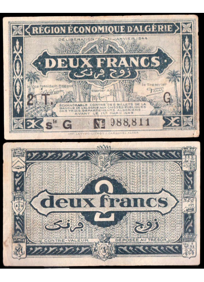 ALGERIA 2 Francs 1944 BB+