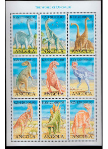 ANGOLA francobolli sui dinosauri serie completa nuova Foglietto