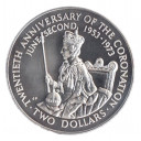 ISOLE COOK 2 Dollari 1973 Ag. 20 Anniv. Incoronazione Elisabetta II