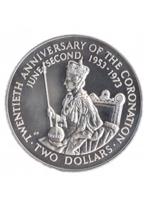 ISOLE COOK 2 Dollari 1973 Ag. 20 Anniv. Incoronazione Elisabetta II