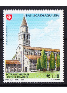 2020 - SMOM francobollo Basilica di Aquileia congiunta con Vaticano e Italia 