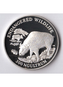 BHUTAN 300 NGULTRUMS 1993 Argento fondo specchio fauna in via di estinzione