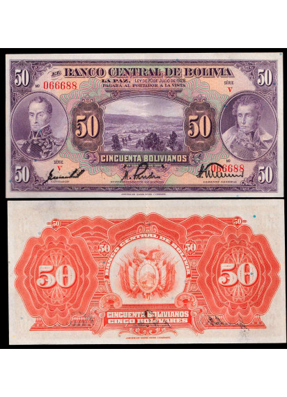 BOLIVIA 50 Bolivianos 1928 Stupenda+ Rara