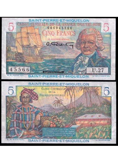 Saint-Pierre e Miquelon 5 Francs 1950-60 "Louis A de Bougainville" Fds