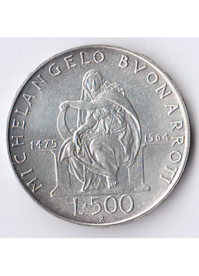 1975 - Lire 500 Argento Michelangelo Buonarroti  Italia 