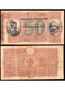50 Lire 1874 Credito Agricolo Industriale Sardo MB
