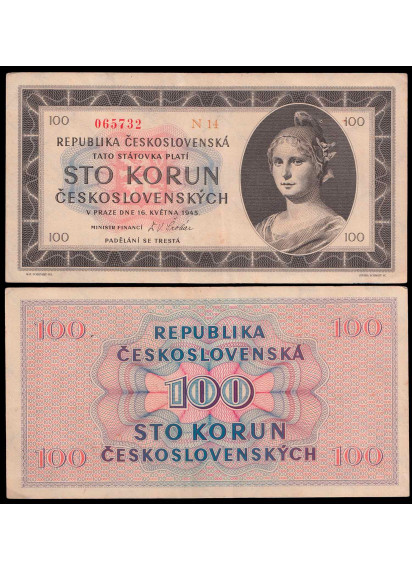CECOSLOVACCHIA 100 KORUN 1945 Stupenda