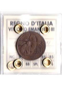 Regno D'Italia  Vittorio Emanuele III 10 Cent. 1919 Rara 2 Q/BB