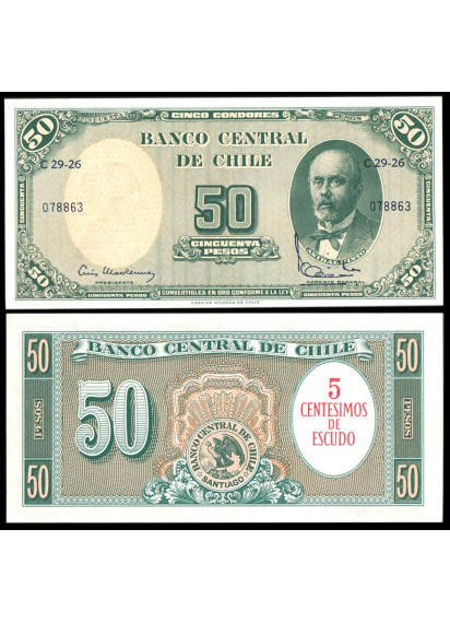 CILE 5 Centesimos on 50 Pesos 1960 Fior di Stampa
