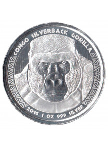 CONGO Silverback Gorilla 1 Oz Proof Ag 5000 Franchi Congo 2016 Unc