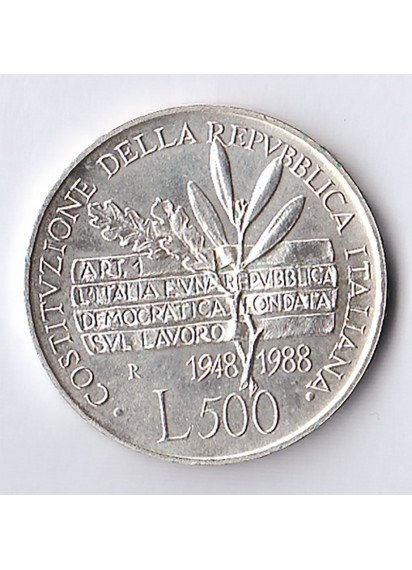 1988 - Lire 500 40° Ann. Costituzione Repubblica Italiana 