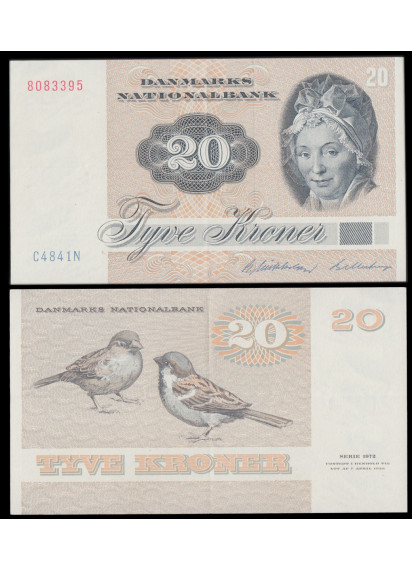 DANIMARCA  20 Kroner 1972-80 P. Tutein Stupenda 