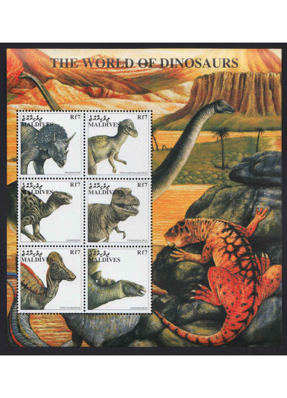 MALDIVE Foglietto sui dinosauri serie completa nuovo 6 valori